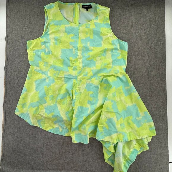 Lane Bryant Asymmetrical Top Lime Green Blue Sleeveless Plus 20 Cotton Blend - Picture 2 of 11